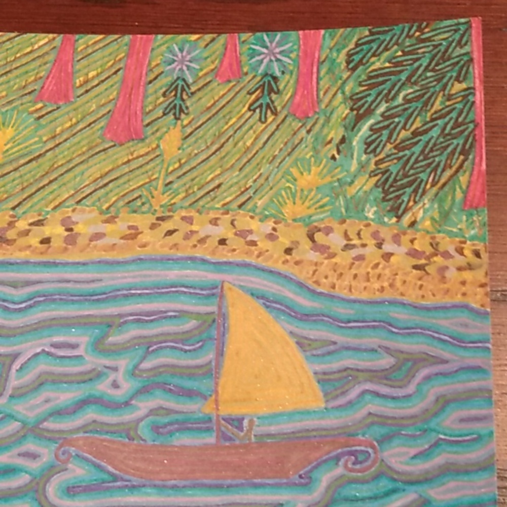 Handmade New One of a Kind Gell Pen Scenic Sailboat Nature Art Card 10x7 Inches - Picture 5 of 16